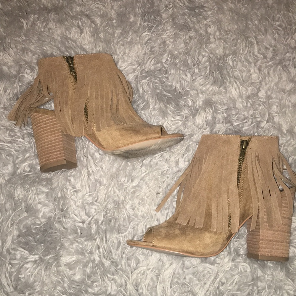 Tan Fringe Booties